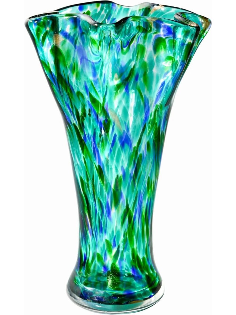 9" Tall Unique Hand Blown Green Glass Vase - Large Turquoise Flower Centerpiece